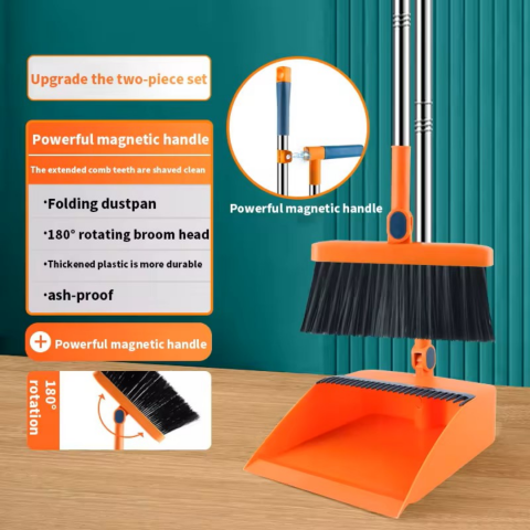 Set de curățenie cu mătură și făraș cu pieptene, portocaliu [3]