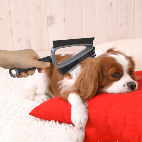 Set făraș și perie cu racletă și peri moi din silicon, gri [3]