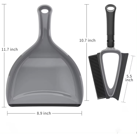 Set făraș și perie cu racletă și peri moi din silicon, gri [1]