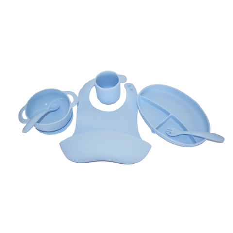 Casă și Grădină - Set Hranire Bebe din Silicon, Bleu