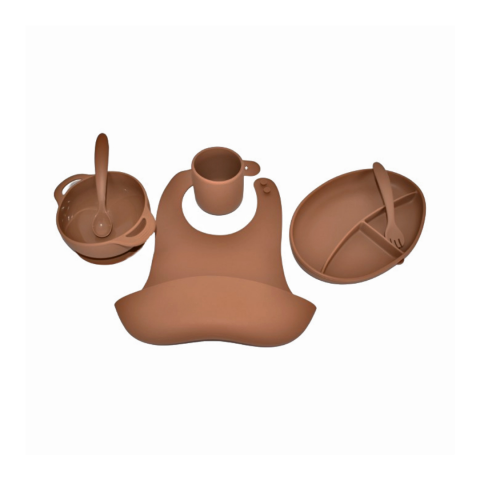 Casă și Grădină - Set Hranire Bebe din Silicon, Maro