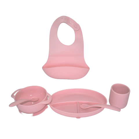 Casă și Grădină - Set Hranire Bebe din Silicon, Roz