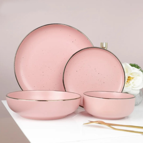 Set serviciu de masa, 16 piese Ceramica, 2 farfurii +2 boluri, Roz [3]