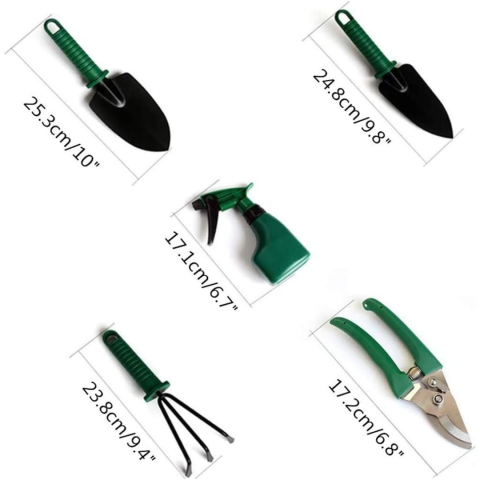 Set unelte pentru grădinărit cu carcasă, 5 piese, verde [1]
