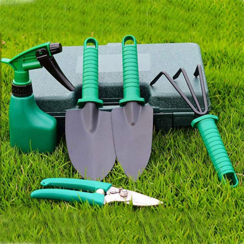 Set unelte pentru grădinărit cu carcasă, 5 piese, verde [4]