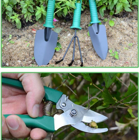 Set unelte pentru grădinărit cu carcasă, 5 piese, verde [6]