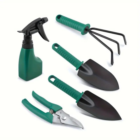 Casă și Grădină - Set unelte pentru grădinărit cu carcasă, 5 piese, verde