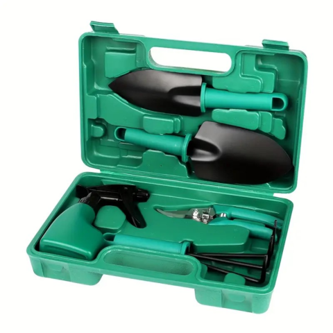Set unelte pentru grădinărit cu carcasă, 5 piese, verde [7]