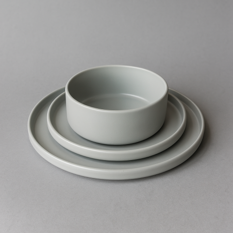 Set veselă 12 piese, ceramică, gri deschis, pentru 4 persoane, design modern [6]