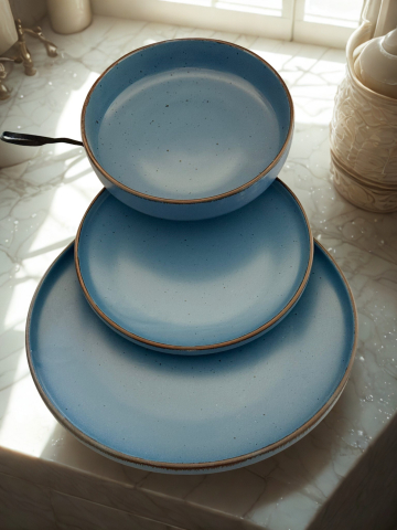 Set vesela 12 piese, pentru 4 persoane, Ceramica, design modern, culoare Albastru marin [1]