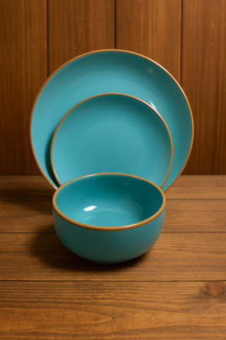 Casă și Grădină - Set vesela 12 piese, pentru 4 persoane, Ceramica, design modern, culoare Bleu ciel