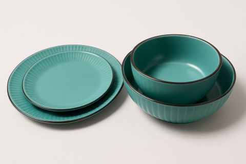 Set vesela 16 piese pentru 4 persoane, Ceramica, design modern, culoare Turquoise [3]