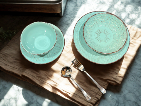 Set vesela 16 piese, pentru 4 persoane, Ceramica, design modern, culoare Vernil mediterranean [2]