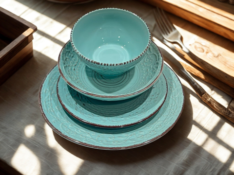 Set vesela 16 piese, pentru 4 persoane, Ceramica, design modern, culoare Vernil mediterranean [1]