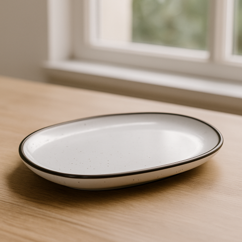 Set vesela 17 piese, pentru 4 persoane, Ceramica, design modern, culoare Alb cu margine argintie [3]