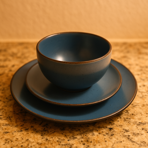 Casă și Grădină - Set vesela 18 piese, pentru 6 persoane, Ceramica, design modern, culoare Bleumarin