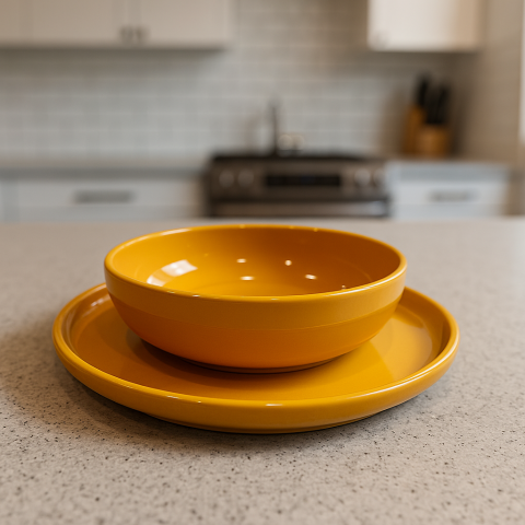 Casă și Grădină - Set vesela 18 piese, pentru 6 persoane, Ceramica, design modern, culoare Galben