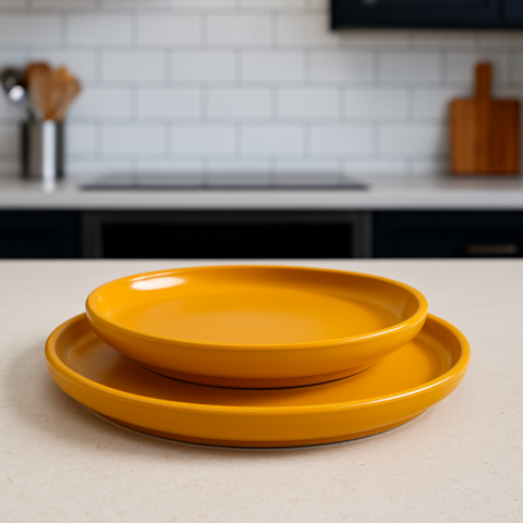 Set vesela 18 piese, pentru 6 persoane, Ceramica, design modern, culoare Galben [3]