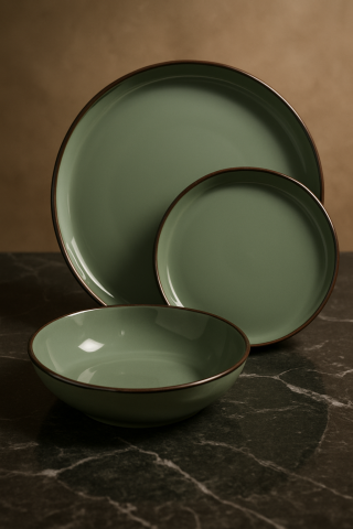 Set vesela 18 piese, pentru 6 persoane, Ceramica, design modern, culoare Verde [1]