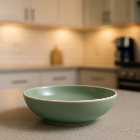 Set vesela 18 piese, pentru 6 persoane, Ceramica, design modern, culoare Verde, Bej [3]