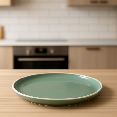 Set vesela 18 piese, pentru 6 persoane, Ceramica, design modern, culoare Verde, Bej [1]