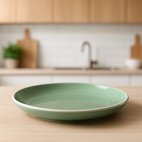 Set vesela 18 piese, pentru 6 persoane, Ceramica, design modern, culoare Verde, Bej [2]