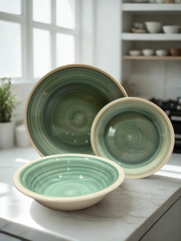 Set vesela 18 piese, pentru 6 persoane, Ceramica, design modern, forma spirala, culoare Vernil [1]