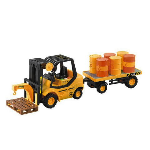 Jucării băieți - Stivuitor cu remorcă încărcată cu butoaie, scară 1:16