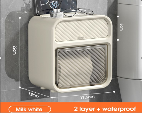 Baie - Suport pentru hartie igienica de baie, montare fara gaurire, 22x17x12 cm, Alb