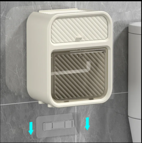 Suport pentru hartie igienica de baie, montare fara gaurire, 22x17x12 cm, Alb [3]