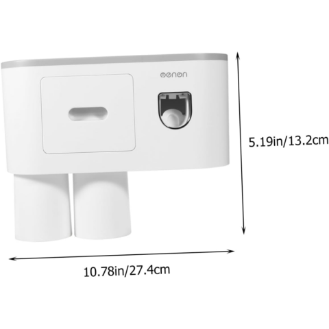 Suport pentru periuțele de dinți, cu dispenser pastă de dinți și 2 pahare, Alb [3]