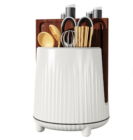 Suport pentru tacamuri din plastic, suport rotativ 360 grade, organizator multifunctional pentru ustensile de bucatarie, 21x 20 x21.5cm, ALb [1]