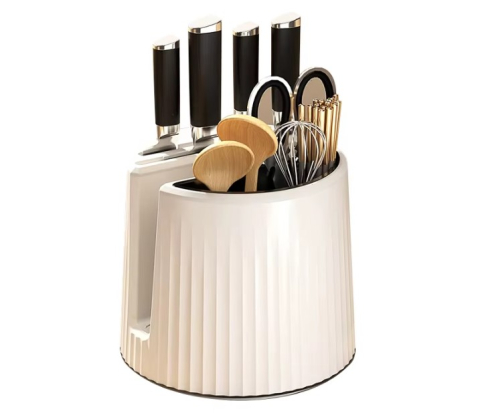 Depozitare și Organizare - Suport pentru tacamuri din plastic, suport rotativ 360 grade, organizator multifunctional pentru ustensile de bucatarie, 21x 20 x21.5cm, ALb
