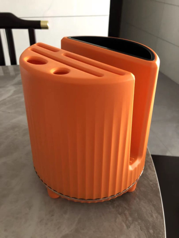 Suport pentru tacamuri din plastic, suport rotativ 360 grade, organizator multifunctional pentru ustensile de bucatarie, 21x 20 x21.5cm, Portocaliu [3]