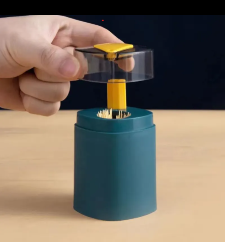 Suport scobitori cu buton si capac, automat, compact, culoare Albastru/Galben [1]