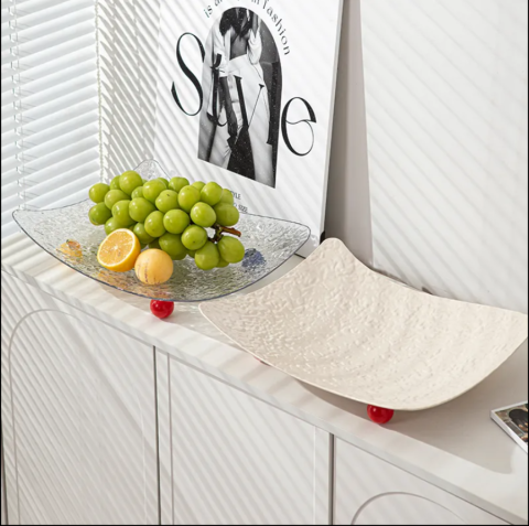 Tava servire din plastic, model texturat, forma Dreptunghi, Crem, 31.5 x 25 x 6 cm [2]