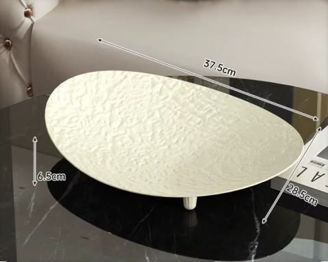 Casă și Grădină - Tava servire din plastic, model texturat, forma oval, Crem, 30 x 6 cm