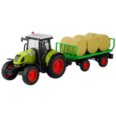 Copii și Bebe - Tractor cu remorcă transport baloți, cu sunete și lumini, scară 1:16