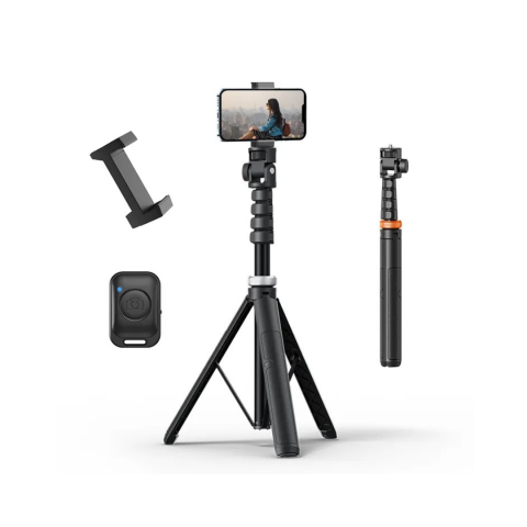 Gadgeturi - Trepied foto 2 în 1 pentru telefon, cameră și GoPro, telescopic cu telecomandă și husă