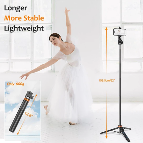 Trepied foto 2 în 1 pentru telefon, cameră și GoPro, telescopic cu telecomandă și husă, culoare negru [3]