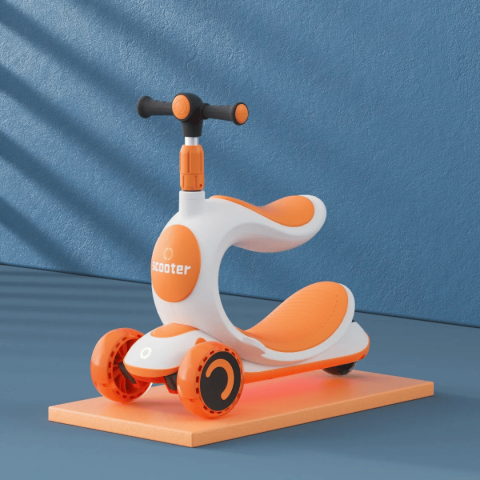 Trotinetă cu scaun, roți cu leduri și ghidon reglabil pe înălțime, maro [1]