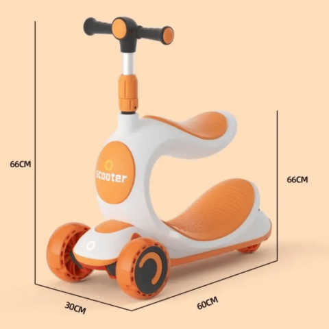Trotinetă cu scaun, roți cu leduri și ghidon reglabil pe înălțime, portocaliu [3]