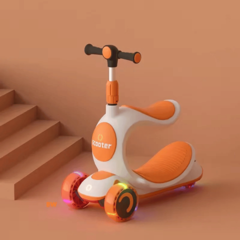 Trotinetă cu scaun, roți cu leduri și ghidon reglabil pe înălțime, portocaliu [2]