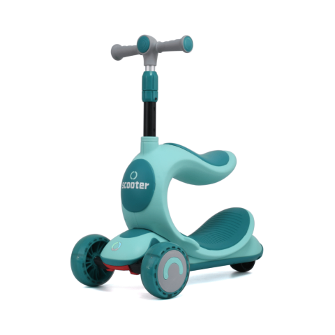 La Plimbare - Trotinetă cu scaun, roți cu leduri și ghidon reglabil pe înălțime, verde