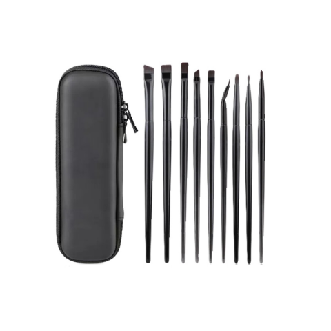 Îngrijire personală - Trusă 9 pensule machiaj pentru ochi, cu etui din piele ecologică