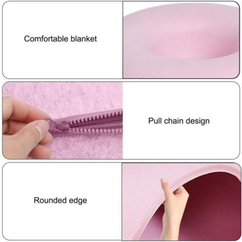 Tunel pliabil 2-in-1 din pâslă pentru pisici, formă circulară, material rezistent cu fermoar, mărime L, roz [4]