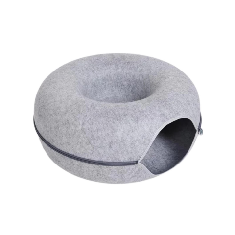 Pet Shop - Tunel pliabil 2-in-1 din pâslă pentru pisici, formă circulară, material rezistent cu fermoar, mărime S, gri