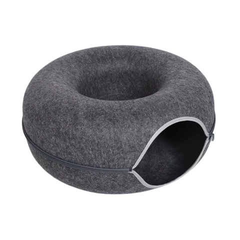 Pet Shop - Tunel pliabil 2-in-1 din pâslă pentru pisici, formă circulară, material rezistent cu fermoar, mărime S, gri închis