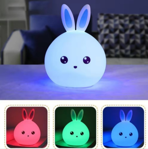 Veioza din silicon, model iepuras, LED, Alb/Bleu [1]