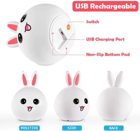 Veioza din silicon, model iepuras, LED, Alb/Roz [7]
